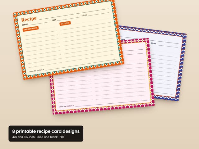 Desi Recipe Cards Printable